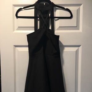 Cute Flared Black Dress Neckline Cross Design